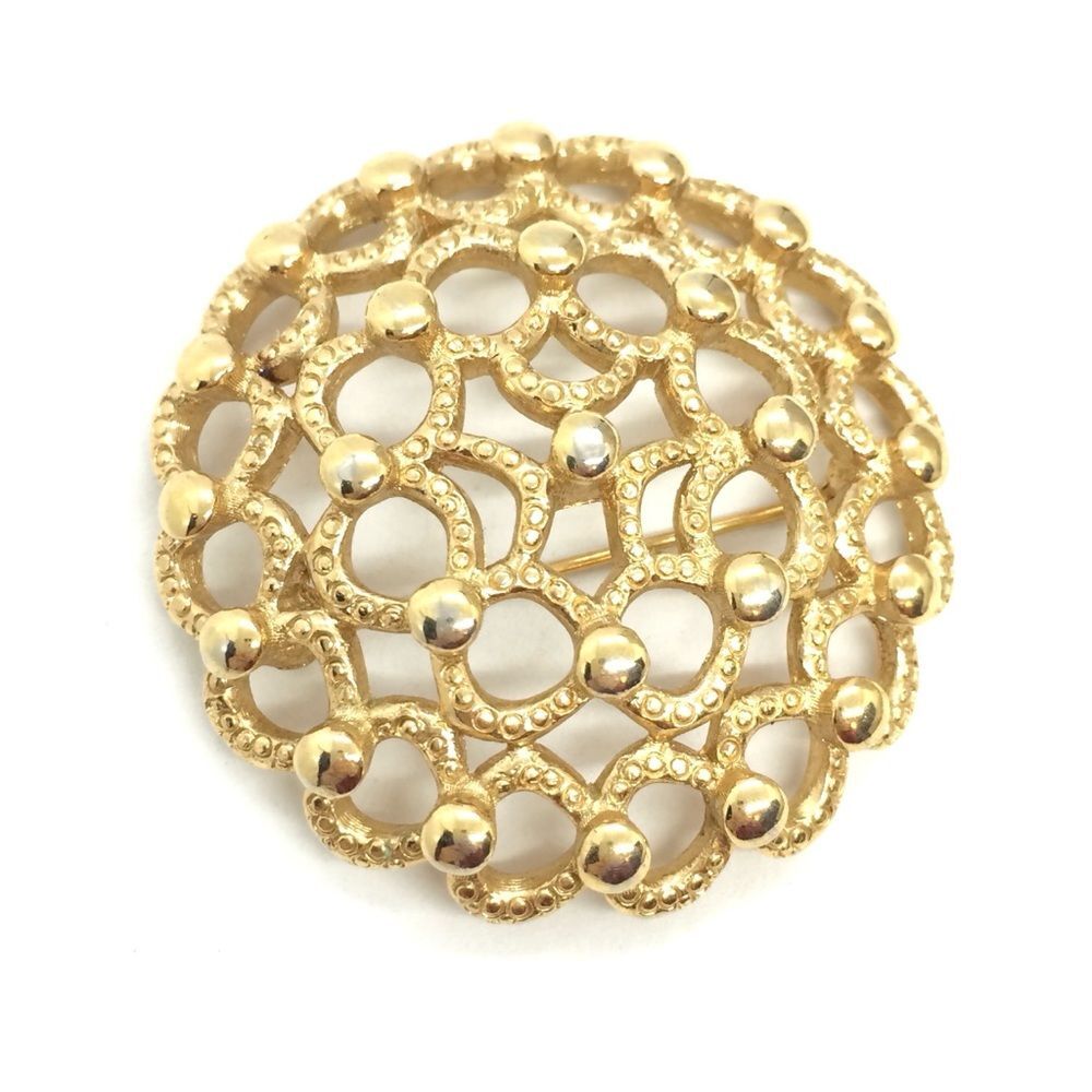 VINTAGE MONET BROOCH Domed Circle Pin Open Work  Gold Tone Large Abstract